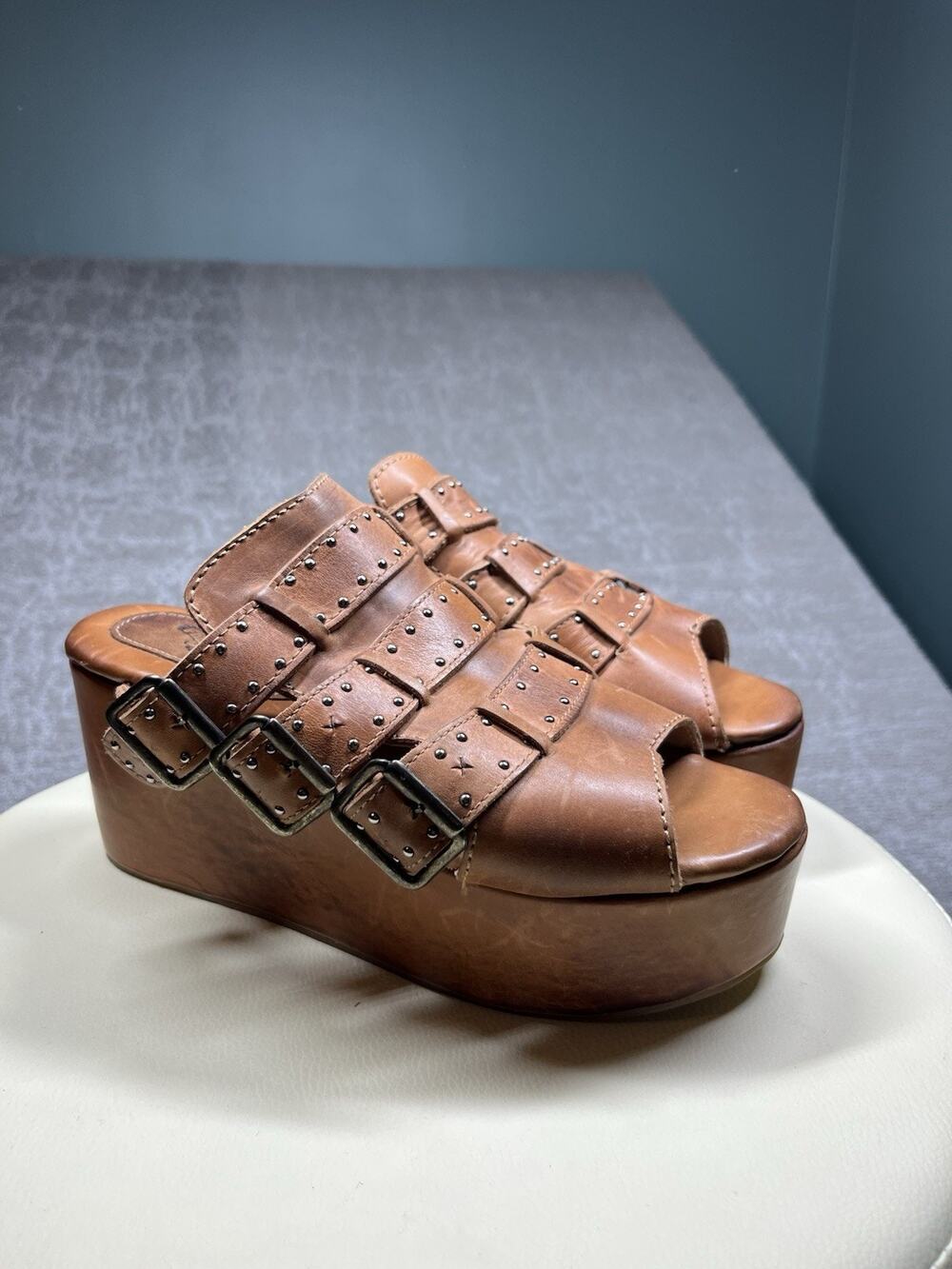 Freebird Landi Platform Buckle Chunky Leather Sandal Size 7